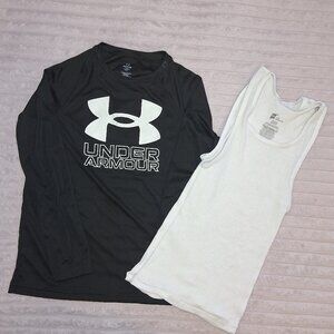 Boys Multi-Brand Bundle: Under Armour Long Sleeve (YS) & 2 Hanes Tanks (L)